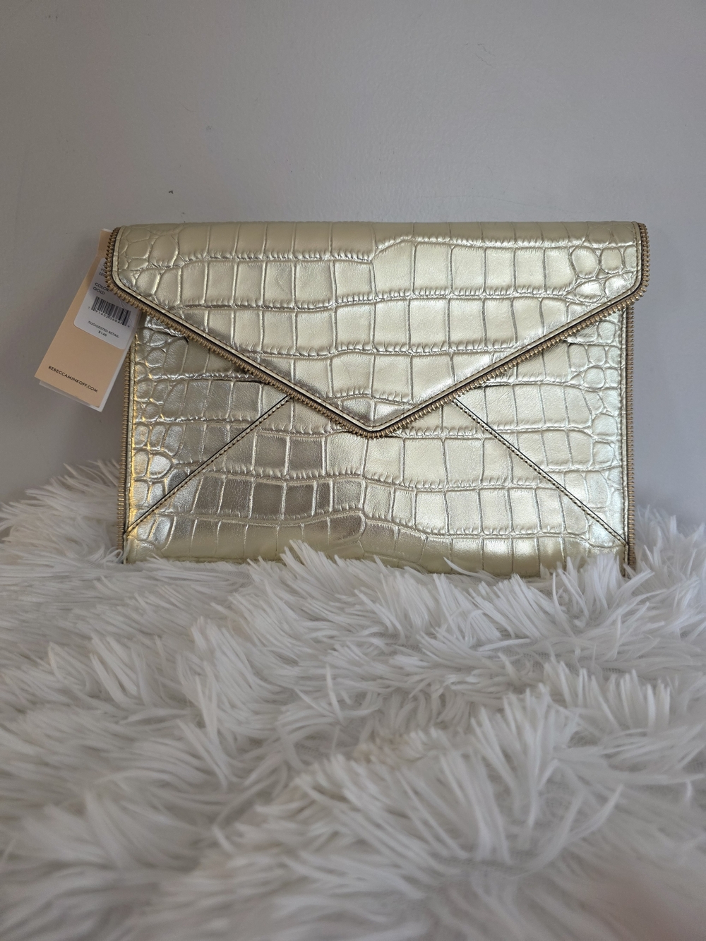 Rebecca Minkoff Gold Croc-Embossed Envelope Wallet Clutch